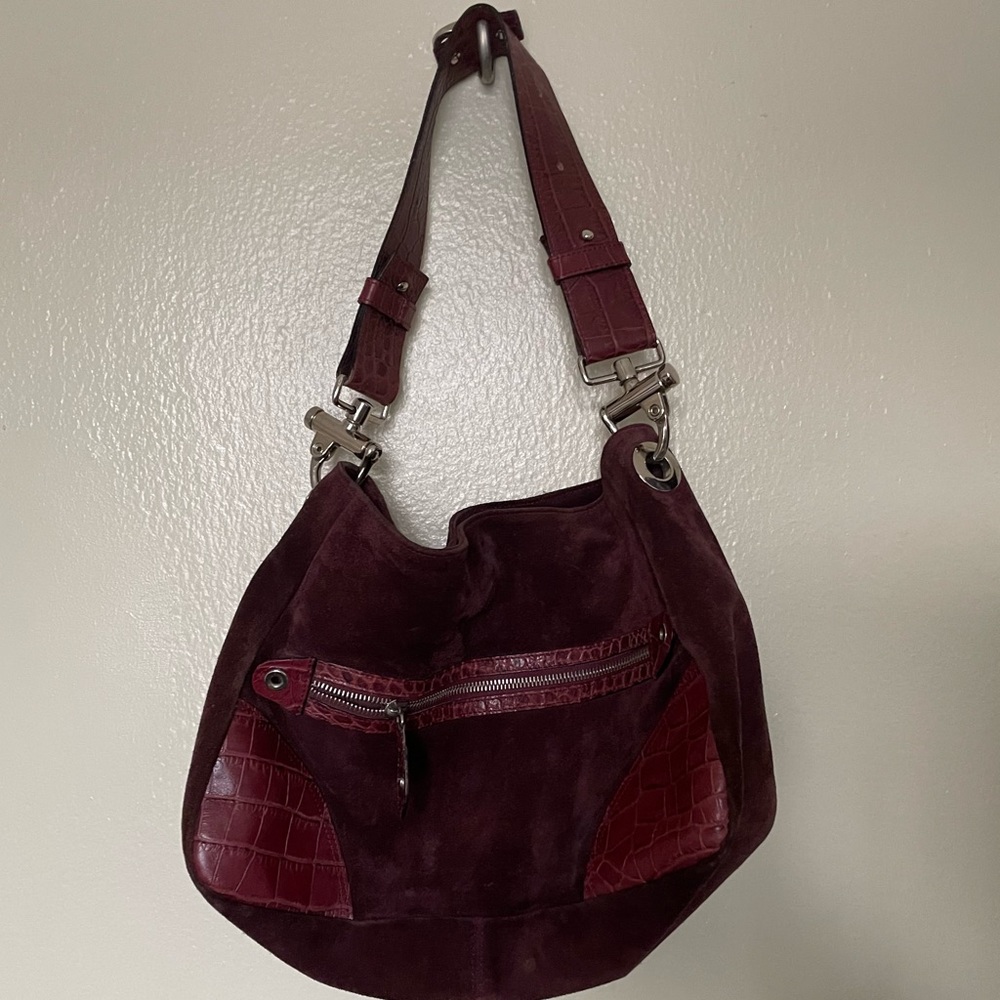 Burgundy Suede and Leather Handbag